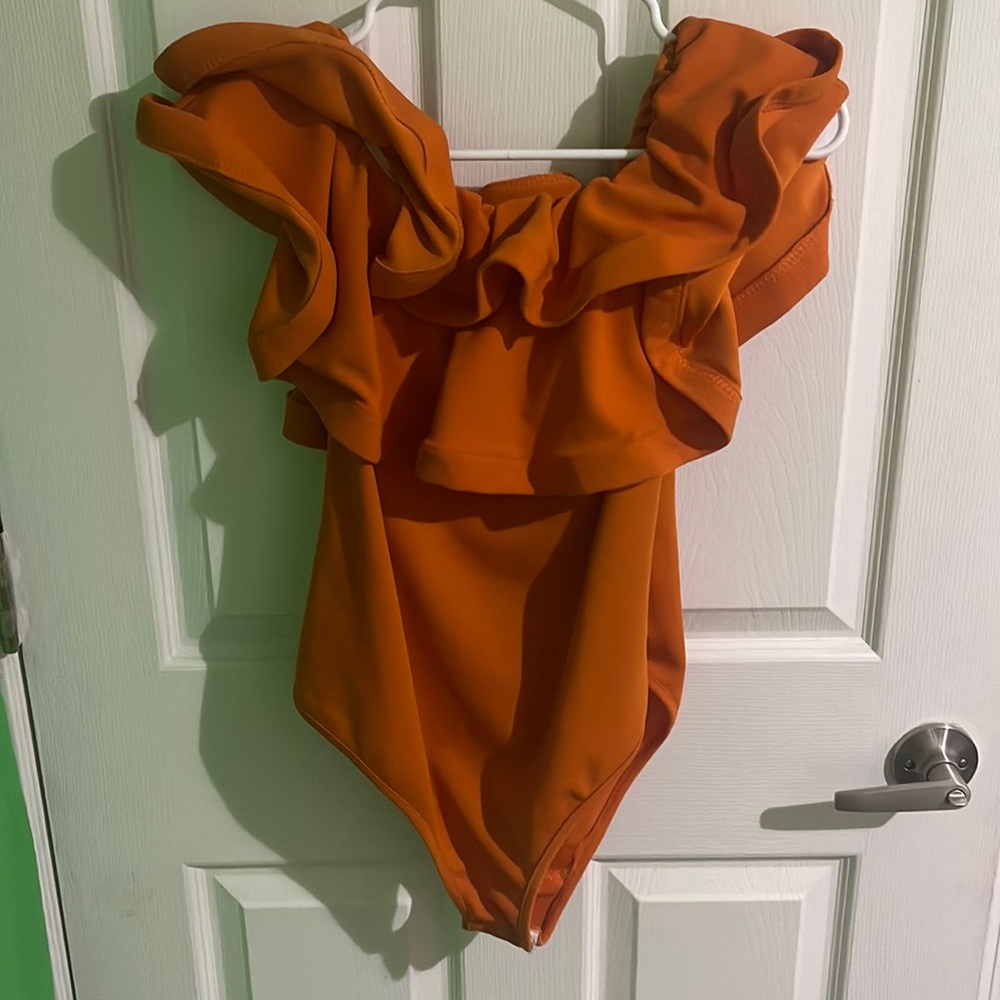 Orange Off-Shoulder Bodysuit